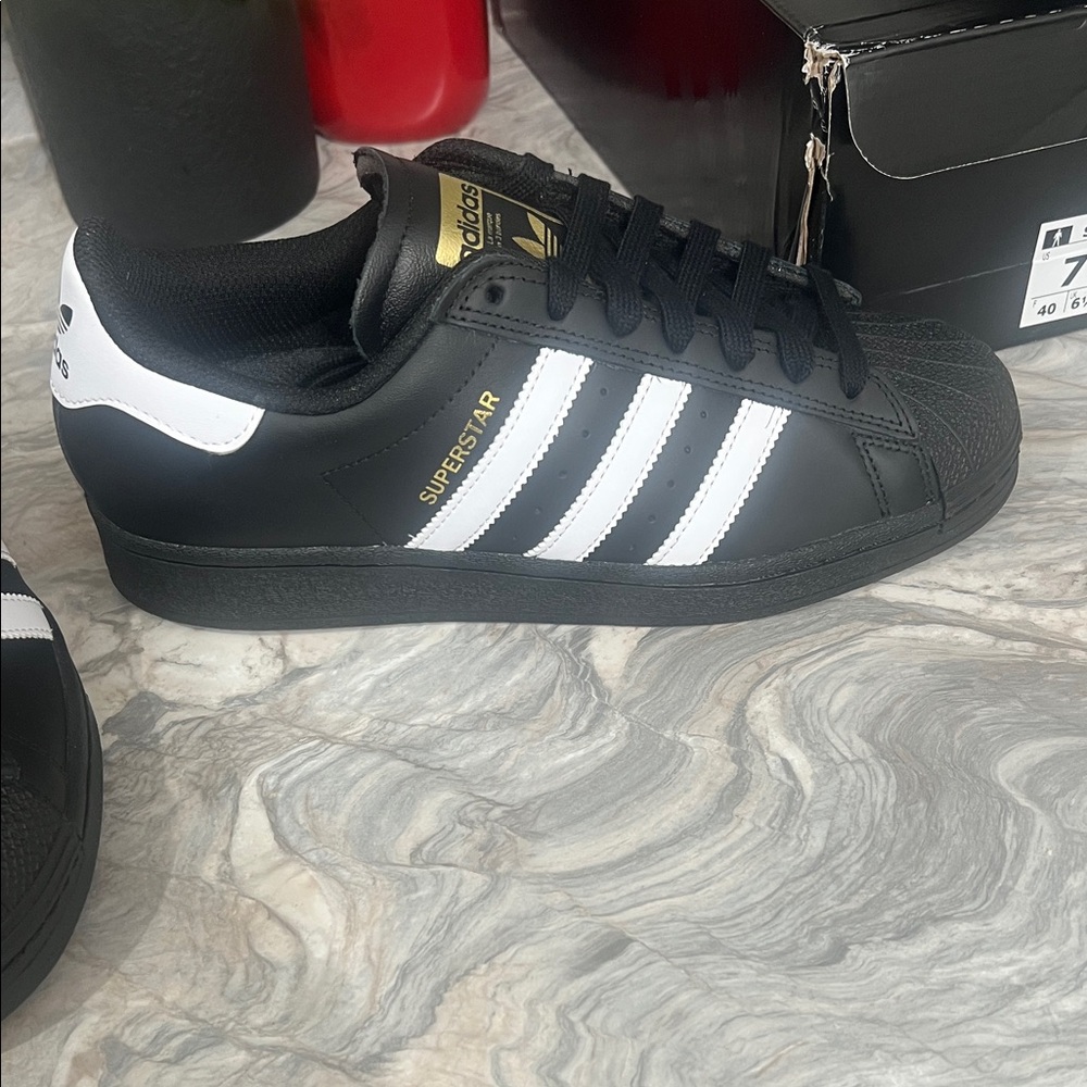 adidas Black Leather Sneakers with White Stripes - Picture 5 of 6